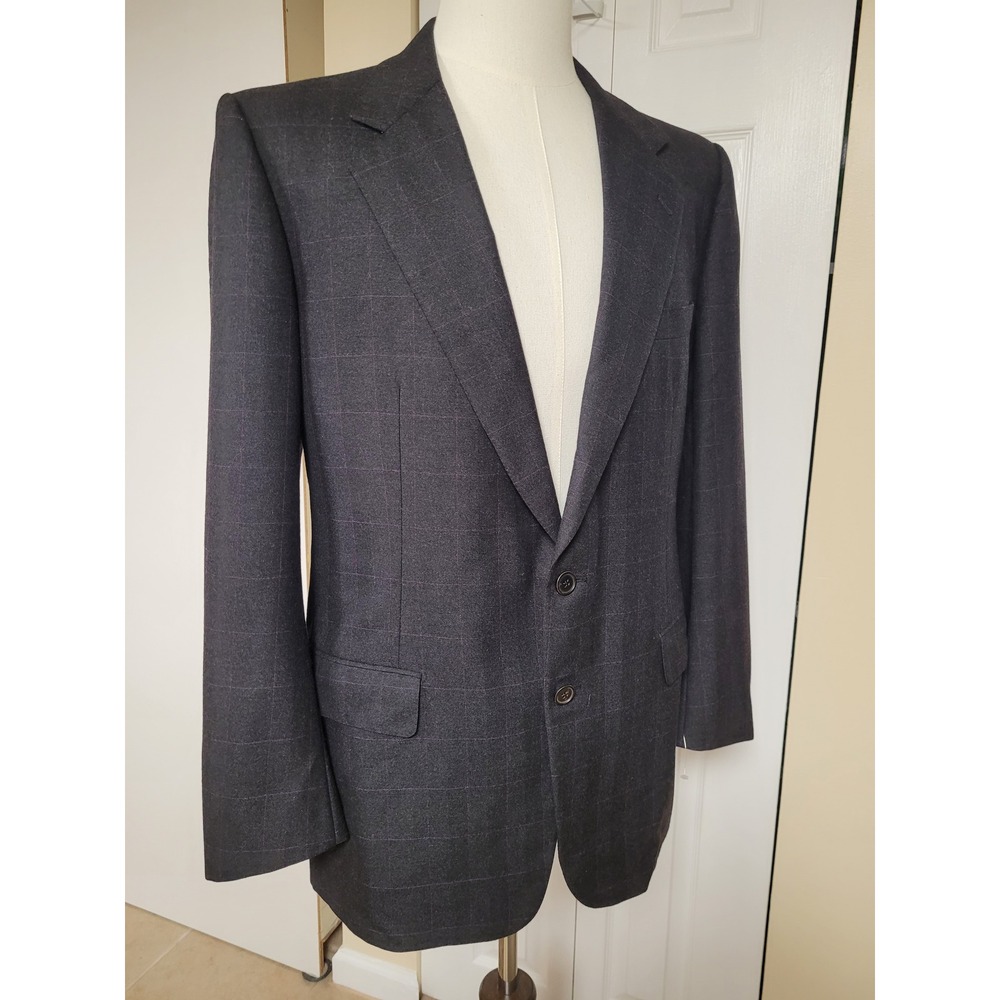 Belvest Hand Tailored Italy for Boyds Charcoal Purple Windowpane Wool Blazer 52R